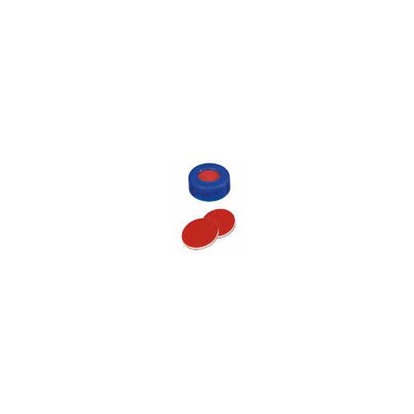 Tappo snap in Polietilene blu ND 11 forato con setto in PTFE rosso / Silicone bianco