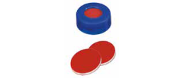 Tappo snap in Polietilene blu ND 11 forato con setto in PTFE rosso / Silicone bianco