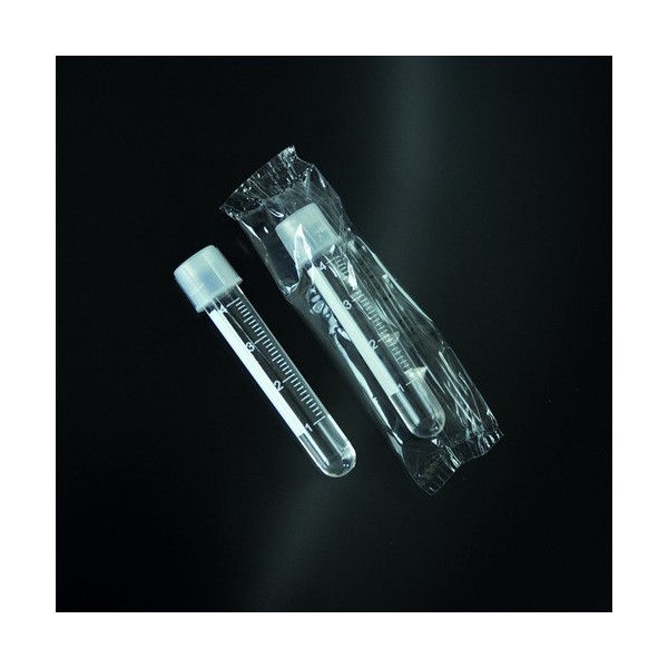 Provetta cilindrica in polistirolo tappo a vite 12x75 mm. - 5 ml. - sterili confezione da 500