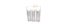 Rack in acciaio inox per 30 piastre di petri da 100 mm.
