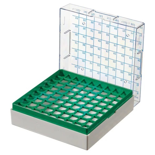Rack per cryovials da 1 e 2 ml. verde 100 posizioni Rack per cryovials da 1 e 2 ml. verde 100 posizioni