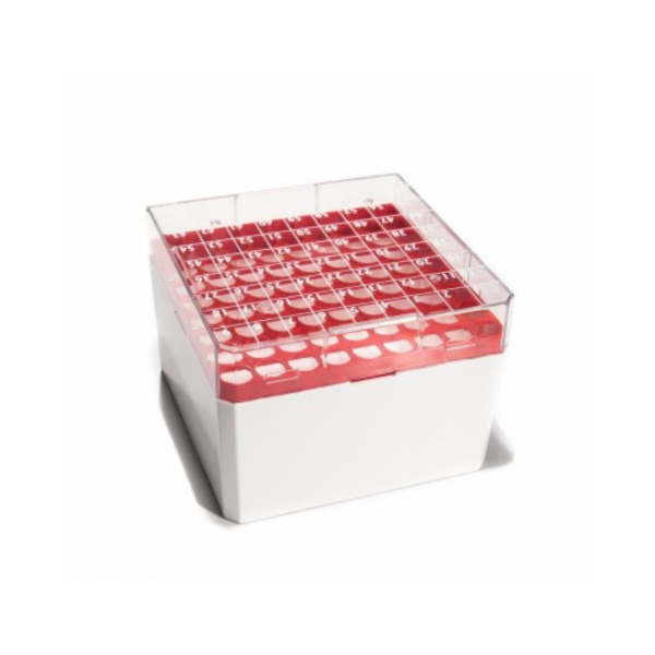 Rack per cryovials da 3, 4 e 5 ml. rosso 81 posizioni Rack per cryovials da 3, 4 e 5 ml. rosso 81 posizioni