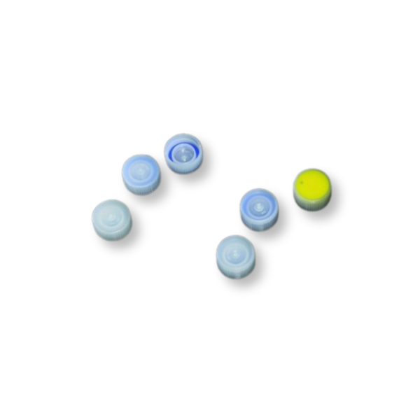 Tappi a vite in PP con guarnizione ed inserto per disco colorato per microprovette conf. da 3000