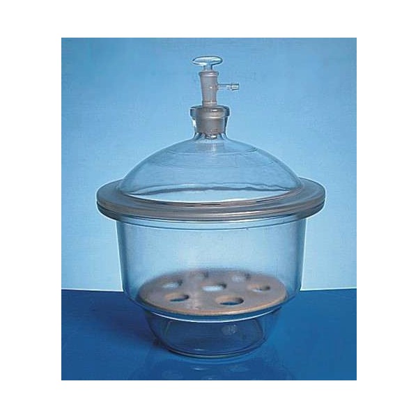 Essiccatore in vetro con coperchio rubinetto 24/29 mm. 300 con piastra