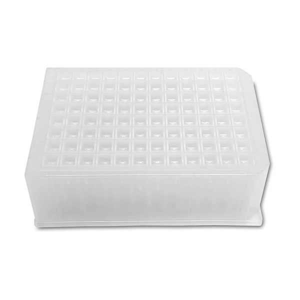 Piastra da 96 pozzetti con tappo - preriempiti con sfere da 4 mm. (confezione da 10)