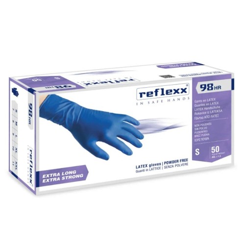 Guanti in lattice HR manichetta lunga  senza polvere Reflexx R98 misura L - Conf. da 50