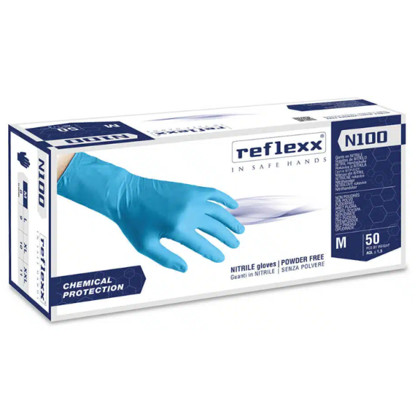Guanti in nitrile manichetta lunga type A senza polvere Reflexx N100 misura L - Conf. da 50