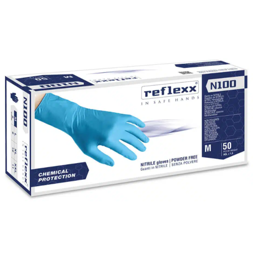 Guanti in nitrile manichetta lunga type A senza polvere Reflexx N100 misura L - Conf. da 50