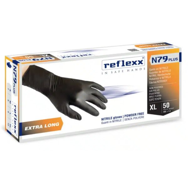 Guanti in nitrile manichetta lunga type A senza polvere Reflexx N79 Plus misura XL - Conf. da 50