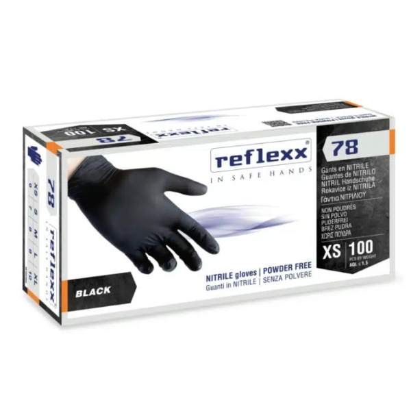 Guanti in nitrile nero senza polvere Reflexx R78 misura S - Conf. da 100