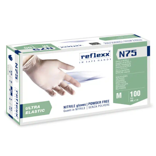Guanti in nitrile bianco elastico senza polvere Reflexx N75 misura M - Conf. da 100