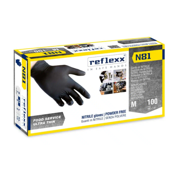 Guanti in nitrile nero senza polvere Reflexx N81 misura XL - Conf. da 100
