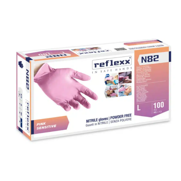 Guanti in nitrile rosa senza polvere Reflexx N82 misura XS - Conf. da 100