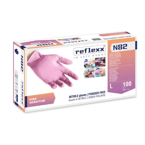 Guanti in nitrile rosa senza polvere Reflexx N82 misura L - Conf. da 100
