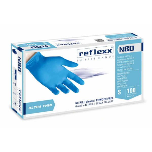 Guanti in nitrile senza polvere Reflexx N80B misura L - Conf. da 100