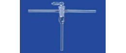 Rubinetto in vetro soffiato per vuoto a forma di T con pozzetto NS 21 foro 4 mm.