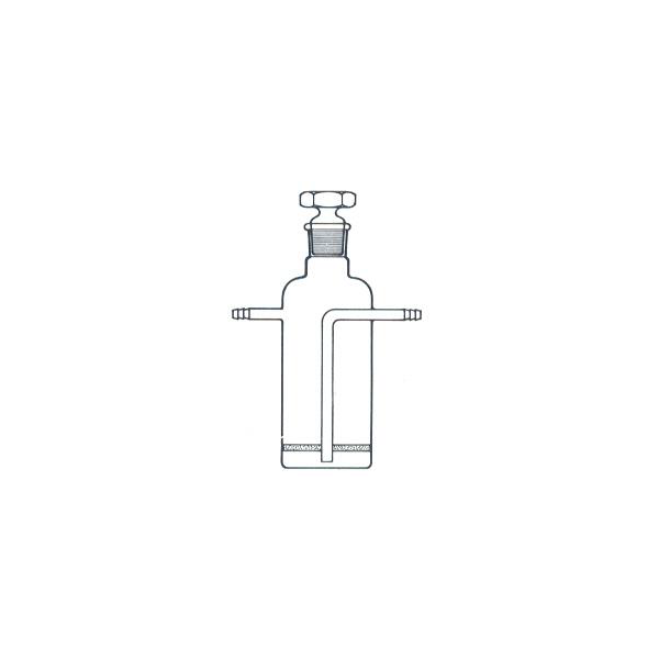 Bottiglia per lavaggio gas ml. 500 cono 29/32 piastra e tubo centrale con foro