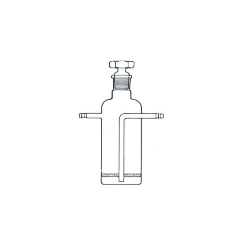 Bottiglia per lavaggio gas ml. 500 cono 29/32 piastra e tubo centrale con foro