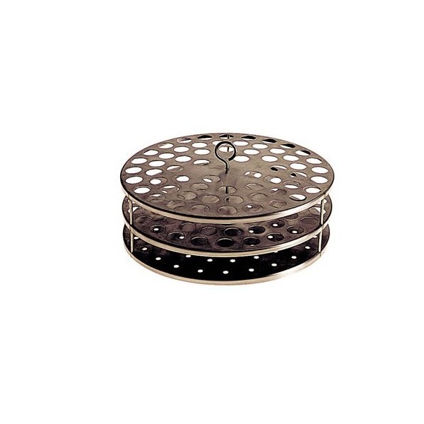 Portaprovette circolare in acciaio inox 30 posti per provette da 21 mm.