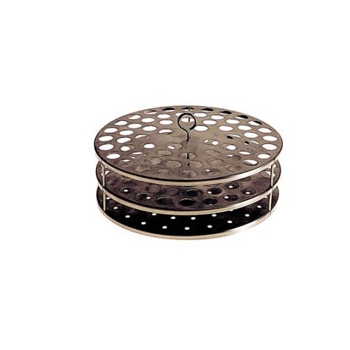 Portaprovette circolare in acciaio inox 30 posti per provette da 21 mm.