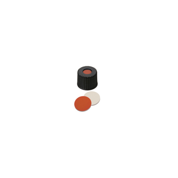 Tappo a vite nero 10/425 forato con setto in Silicone rosso / PTFE bianco
