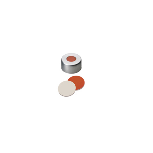 Tappo crimp in alluminio ND 11 forato con setto in Silicone rosso /PTFE bianco