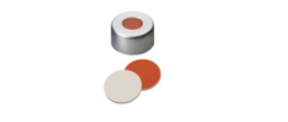 Tappo crimp in alluminio ND 11 forato con setto in Silicone rosso /PTFE bianco