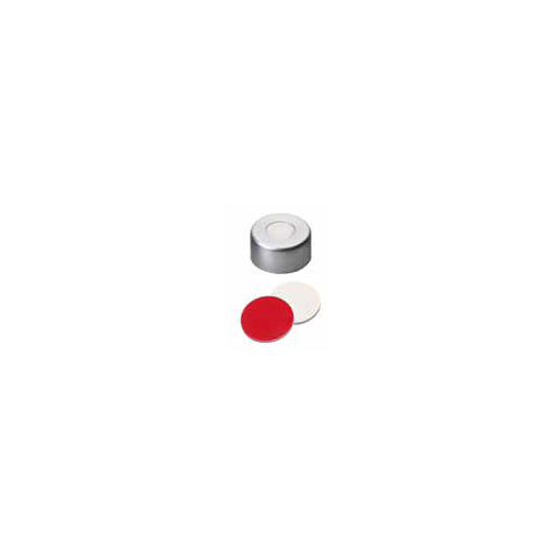 Tappo crimp in alluminio ND 11 forato con setto in Silicone bianco /PTFE rosso