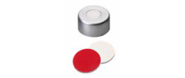Tappo crimp in alluminio ND 11 forato con setto in Silicone bianco /PTFE rosso