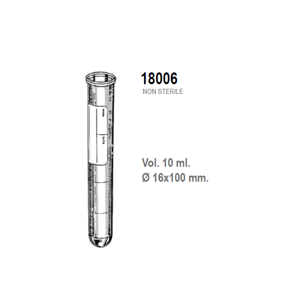 Provetta cilindrica in polipropilene con etichetta graduata 16x100 mm. - 10 ml. - confezione da 2000