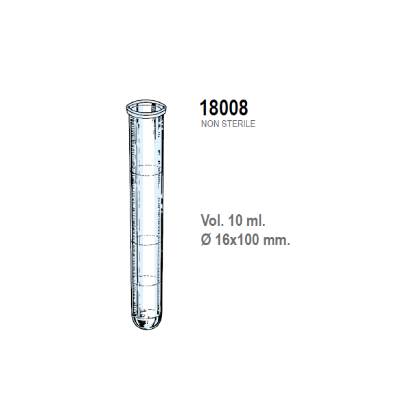 Provetta cilindrica in polistirolo trasparente graduata 16x100 mm. - 10 ml. - confezione da 2000