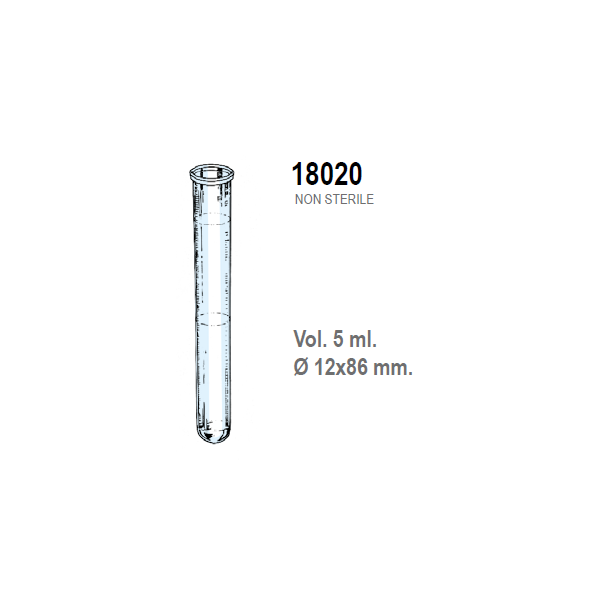 Provetta cilindrica in polistirolo trasparente graduata 12x86 mm. - 5 ml. - confezione da 4000