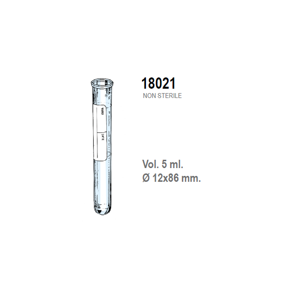 Provetta cilindrica in polistirolo trasparente con etichetta graduata 12x86 mm. - 5 ml. - confezione da 4000