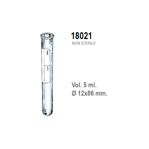 Provetta cilindrica in polistirolo trasparente con etichetta graduata 12x86 mm. - 5 ml. - confezione da 4000