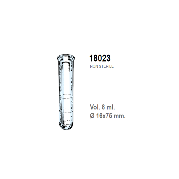 Provetta cilindrica in polistirolo trasparente graduata 16x75 mm. - 8 ml. - confezione da 2500