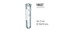 Provetta cilindrica in polistirolo trasparente con etichetta graduata 16x75 mm. - 8 ml. - confezione da 2500