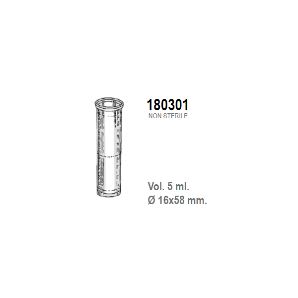 Provetta cilindrica con fondo piatto in polipropilene graduata 16x58 mm. - 5 ml. - confezione da 3500