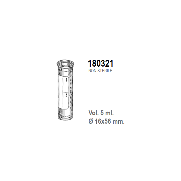 Provetta cilindrica con fondo piatto in polipropilene con etichetta graduata 16x58 mm. - 5 ml. - confezione da 3500