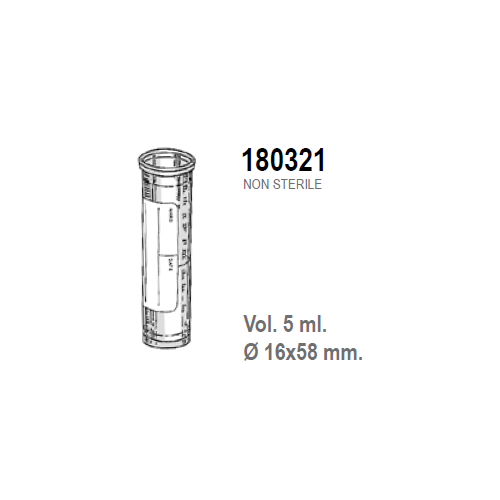 Provetta cilindrica con fondo piatto in polipropilene con etichetta graduata 16x58 mm. - 5 ml. - confezione da 3500