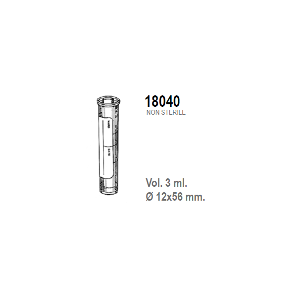 Provetta cilindrica con fondo piatto in polipropilene con etichetta graduata 12x56 mm. - 3 ml. - confezione da 6000