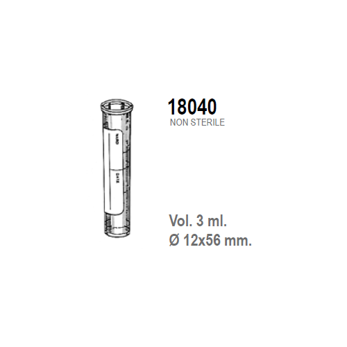 Provetta cilindrica con fondo piatto in polipropilene con etichetta graduata 12x56 mm. - 3 ml. - confezione da 6000