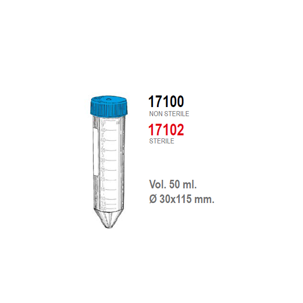 Provetta conica in polipropilene con tappo a vite 30x115 mm. - 50 ml. - confezione da 300 Sterile