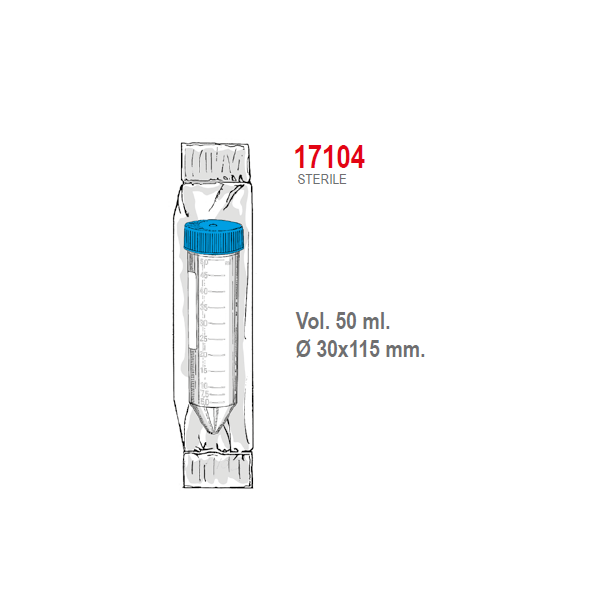 Provetta conica in polipropilene con tappo a vite 30x115 mm. - 50 ml. - confezione da 250 Sterile singola