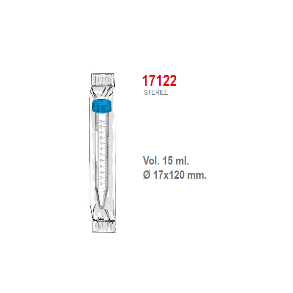 Provetta conica in polipropilene con tappo a vite 17x120 mm. - 15 ml. - confezione da 500 Sterile singola