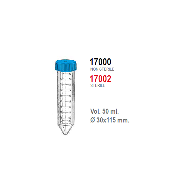 Provetta conica in polipropilene con tappo a vite 30x115 mm. - 50 ml. - confezione da 300