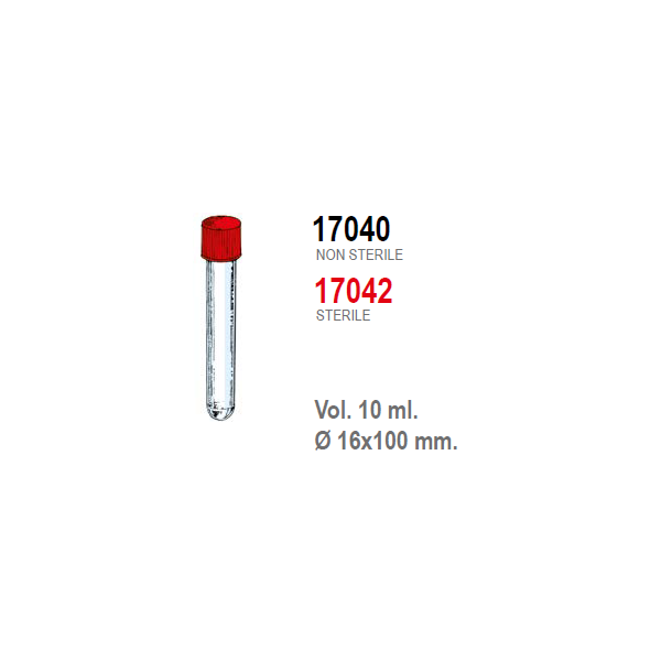 Provetta cilindrica in polistirolo trasparente con tappo a vite 16x100 mm. - 10 ml. - confezione da 1000