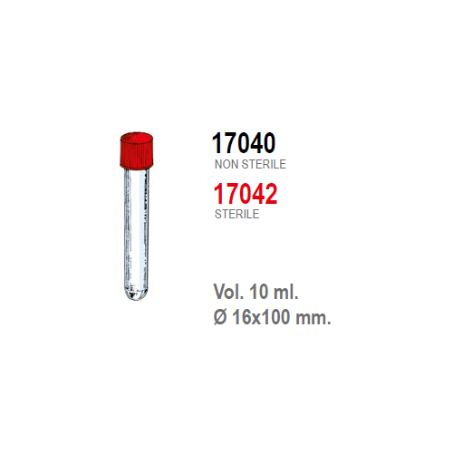 Provetta cilindrica in polistirolo trasparente con tappo a vite 16x100 mm. - 10 ml. - confezione da 1000 Sterile