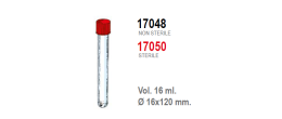 Provetta cilindrica in polistirolo trasparente con tappo a vite 16x120 mm. - 16 ml. - confezione da 750
