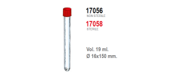 Provetta cilindrica in polistirolo trasparente con tappo a vite 16x150 mm. - 19 ml. - confezione da 625 Sterile