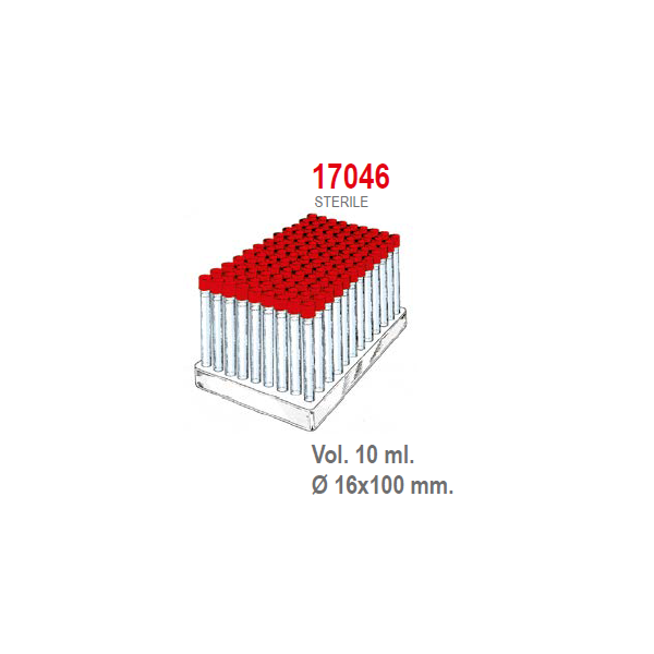 Provetta cilindrica in polistirolo con tappo a vite 16x100 mm. - 10 ml. - confezione da 864 in rack da 88 posti - Sterile